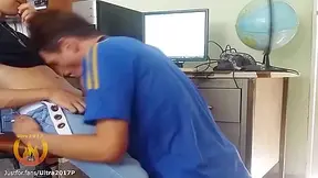 Gargling Heterosexual Coworker While Chief Is Outside