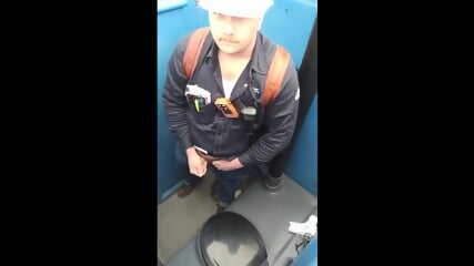 Bearded Hunk Strokes Cock Outdoors in a Porty Potty