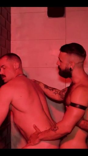 Three Muscular Man in a Train Formation