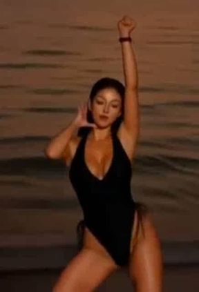 Hot Long Black Hair AI Generated Girl is Dancing in Sexy One Peace Swimsuit