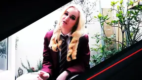 Petite blonde teen Ellie teases cock with dirty talk