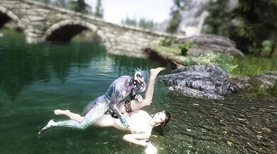 Skryim Elf Werewolf Cumshot 3P Blowjob Footjob Public