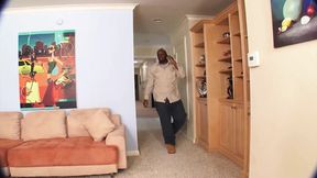 Ebony babe get cum on her big amazing boobs