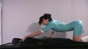 Latex-clad nurse vacuums man's cock in sexy vacbed scene