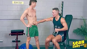 Sean Cody, Joey Dane And Ryan Orion In Tease Each Other In The Gym, Then Ryan Bends Over For A Doggy Pounding