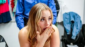 ”Thicc petite blonde gets on mall cop shaft”