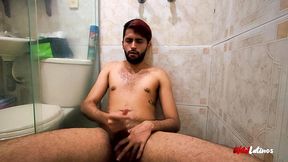 latino fucking a condom made fake pussy, two cum loads, squirting pee all over myself, cum t..