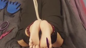 Tied on the stomach and tickled