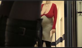 pregnant   braless downblouse bouncing boobs
