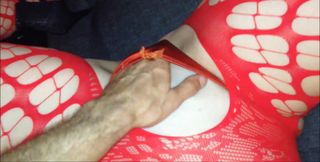 138 - French Amateur, Red Lingerie (satin Panties, Bodysuit), Balls Licking,deepthroat, Rimming