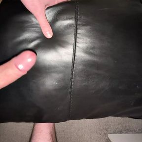 Spreading of my sperm all over my black leather cushion