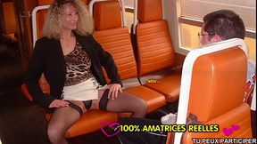 Virgin Boy Gets French MILF's Dick Hard on Train