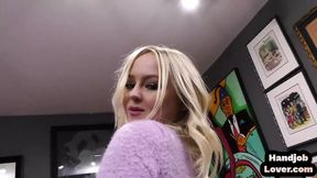 Handjob slut talks nasty while jerks POV oiled dick
