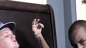 Black guy sucks a big white dick till it cums