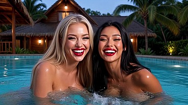 Short 25s super sexy woman in pool, Ai animation