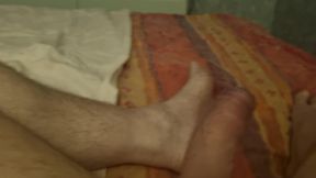 Stepdad Lies Down and Jerks His Cock Until He Comes. He Loves Playing with His Cock When I Watch.