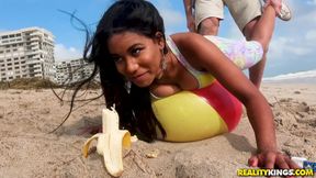 Deviant black babe Jenna Foxx has fun on the beach