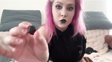 Pink haired goth domme gags him with dice feet joi and dirty talk