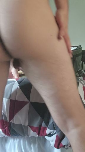 Stroking my big hard mushroom tipped cock and big balls wearing primal cock ring   Clip 1