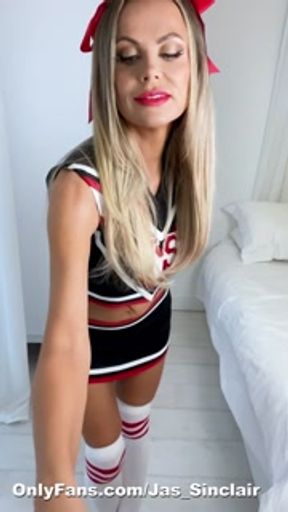 Cosplay Naughty teasing cheerleader gives a handjob to make the squad