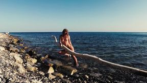 Petite Russian slut Sasha gets wild on nude beach