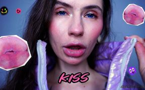 Glamour Girl Kiss with Big Shiny Juicy Lips + Spit Fetish