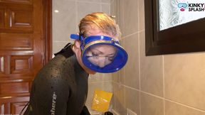 Flooded Mask Dishwashing in Wetsuit & Heels - Wet Mess Fun
