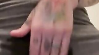 hot inked MILF pees grey yoga leggings- held all day