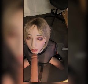 POV Cock Sucking, Deepthroat Blonde in Boots, Fishnets, Corset and Red Pvc Suit