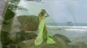 Two hot sluts share huge cock by the sea