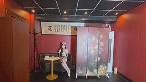 Girl in white silk sailor uniform