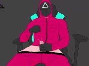 Squid Game masked man masturbates while sitting on a gamer chair - Squid game hentai porn