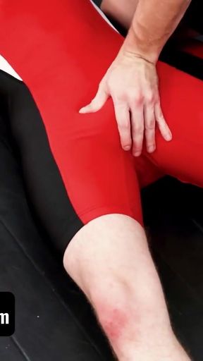 Captivating moment from &quot;Varsity Grip - Hunk Coach Brian Bonds Drills Young Twink Wrestler In Spandex After Practice&quot;