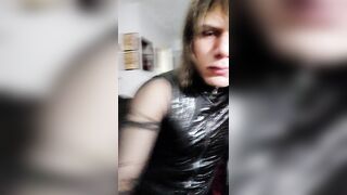 Fem sissy deep throats a faux-cock and self facials