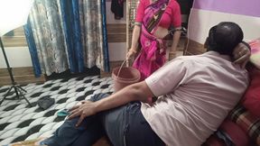 As soon as the young maid enters the room, the owner catches hold of her and fucks her.