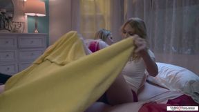 My trans gf lies there with a big boner