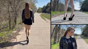 Following Chloe walking in her high heels