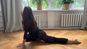 Sexy Stretching in Transparent Clothes