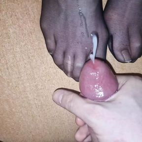 Semen on wife&#039;s nylon feet - french pedicure