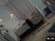 Puffy nippled milf masturbating at home through her wet panties