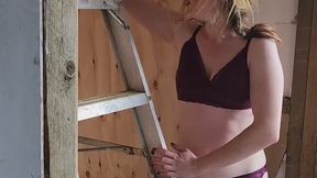 Slutty girl so horny she humps the ladder on the building site and reallt wants you to fuck her