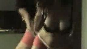 Mean brunette stripper slut dances all naked in front of mirror