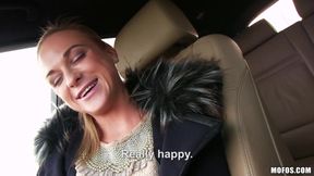 Teen has front seat sex in stockings and doggy style standing fuck