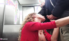 A German nymphomaniac MILF engages in a risky sexual encounter with a stranger inside an elevator.
