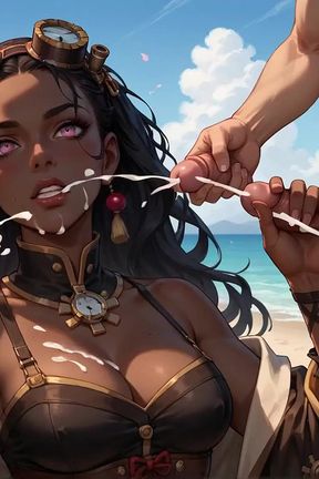 The Nasty Ebony Goddess Gives a Cherry Blossom DT by the Ocean