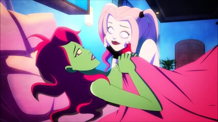 cartoon LESBIAN compilation HARLEY QUINN licks POISON IVY pussy 3 times, lesbo cunnilingus