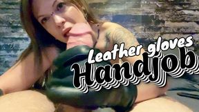 Awesome POV handjob with leather gloves