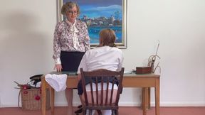 Traffic warden troubles part 6: Leia writes an essay in a humiliating pose