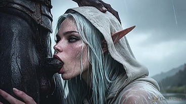 We were fucking this blonde elven warrior with our big black cocks in the rain!! She was soaking wet and was sucking our cocks, moaning and offering up all her holes!! I’ll never forget that day...[AI