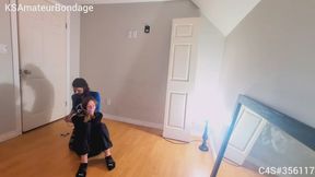 Left to struggle in her bra and panties